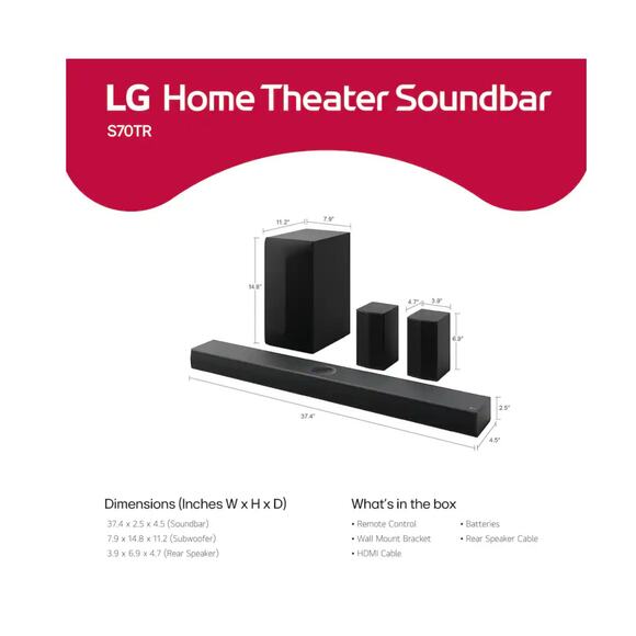 LG - 5.1.1-Chan S70TR Home Theater Soundbar w/Wireless Subwoofer & Rear Speakers - Picture 4 of 5